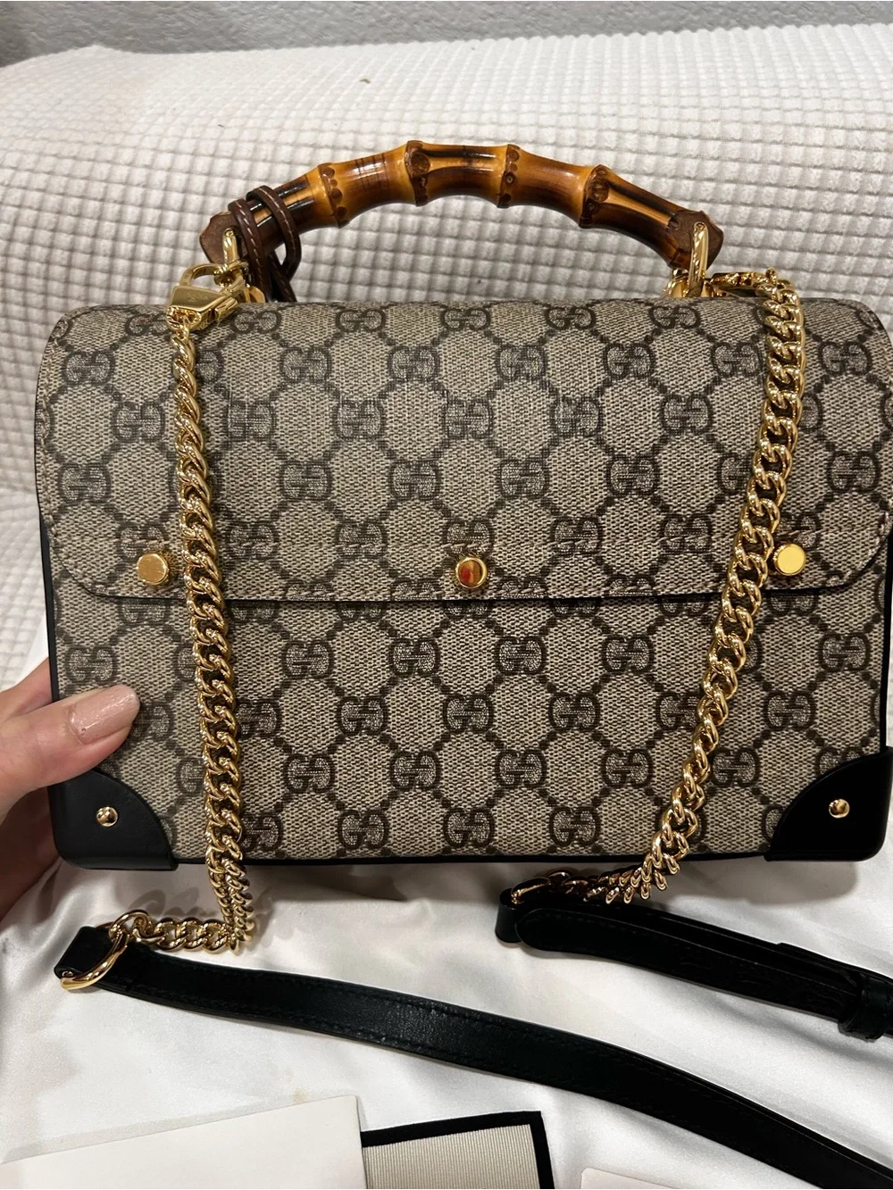 Authentic Gucci GG Monogram Supreme Padlock Small Satchel Bag